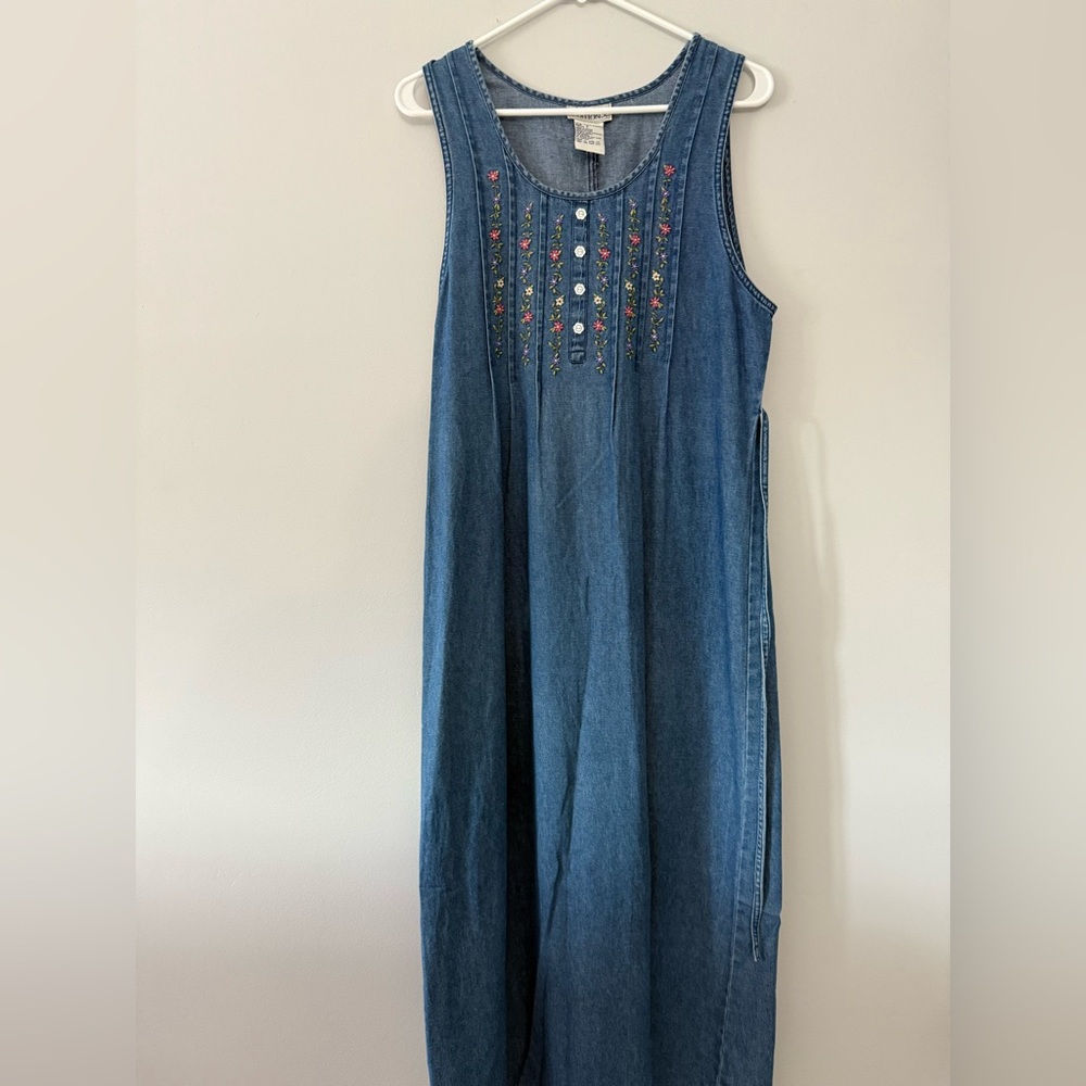 Vtg Basic Editions Embroidered Denim Sleeveless D… - image 2